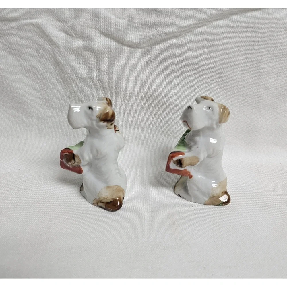 Vintage Dog Playing Musical Instrument Salt And Pepper Shakers Japan